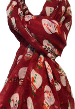 Load image into Gallery viewer, Red Snowman Design Ladies Scarf. Great Christmas Scarf/wrap Lovely Present.