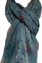 Load image into Gallery viewer, Pamper Yourself Now Blue with Multi Coloured dots Scarf/wrap