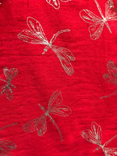 Load image into Gallery viewer, Pamper Yourself Now Red with Silver Foiled Glitter Dragonfly Design Long Scarf/wrap