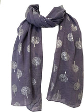 Load image into Gallery viewer, Pamper Yourself Now Light Purple with Silver Foiled Mulberry Tree Design Ladies Scarf/wrap. Great Present for Mum, Sister, Girlfriend or Wife.