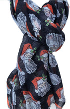 Load image into Gallery viewer, Black santa ladies scarf/wrap. Great christmas scarf.