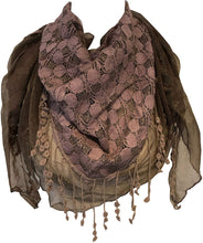 Load image into Gallery viewer, Pamper Yourself Now Brown Circle lace with Chiffon Edge Design Triangle Scarf