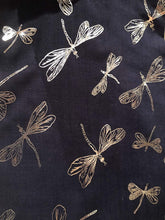 Load image into Gallery viewer, Pamper Yourself Now Navy with Silver Foiled Glitter Dragonfly Design Long Scarf/wrap