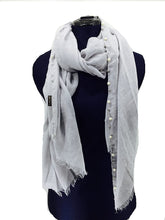 Load image into Gallery viewer, Pamper Yourself Now Grey with Beads and Pearls with Frayed Edge Long Soft Scarf/wrap