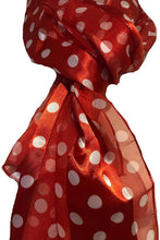 Load image into Gallery viewer, Pamper Yourself Now Red with White Medium spot Thin Pretty Scarf. Lovely with Any Outfit