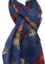 Load image into Gallery viewer, Dark blue colourful daisy scarf Lovely soft scarf