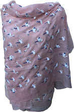 Load image into Gallery viewer, Pamper Yourself Now Peachy Pink with White Standing up Flamingo Long Scarf/wrap with Frayed Edge
