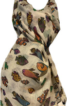 Load image into Gallery viewer, Pamper Yourself Now Cream Fish Scarf with Tropical Fish