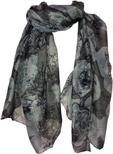 Load image into Gallery viewer, Pamper Yourself Now Dark Grey with Grey Big Roses Design Scarf