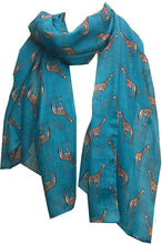 Load image into Gallery viewer, Teal giraffe long soft scarf