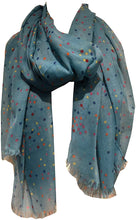 Load image into Gallery viewer, Pamper Yourself Now Blue with Multi Coloured dots Scarf/wrap