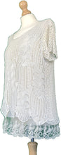 Load image into Gallery viewer, Pamper Yourself Now ltd Ladies Beige Crochet Lace Short Sleeve top.Made in Italy (AA12)