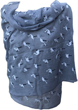 Load image into Gallery viewer, Pamper Yourself Now Grey with White Standing up Flamingo Long Scarf/wrap with Frayed Edge