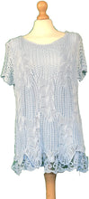 Load image into Gallery viewer, Pamper Yourself Now ltd Ladies Sky Blue Crochet Lace Short Sleeve top.Made in Italy (AA60)