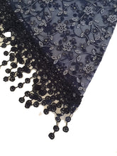 Load image into Gallery viewer, Pamper Yourself Now Blue with White Glittery Flower lace Triangle Scarf with lace Trim
