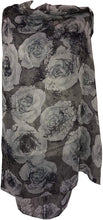 Load image into Gallery viewer, Pamper Yourself Now Dark Grey with Grey Big Roses Design Scarf