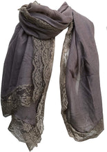 Load image into Gallery viewer, Pamper Yourself Now Brown Plain Long Soft Scarf with lace Trim