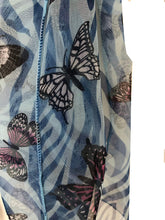 Load image into Gallery viewer, Sky Blue with Blue Zebra Animal Print with Butterflies Chiffon Style Thin Scarf.