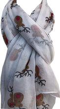 Load image into Gallery viewer, Pamper Yourself Now White red Nose Rudolph Reindeer Christmas Long Scarf