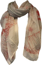 Load image into Gallery viewer, Cream with Peach Eagle and Skull Design Scarf/wrap.