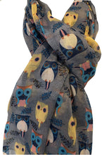 Load image into Gallery viewer, Pamper Yourself Now Grey Big Eye Owls Design Pretty Scarf, Long Soft Ladies Fashion London