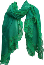 Load image into Gallery viewer, Pamper Yourself Now Bright Green Plain Long Soft Scarf with lace Trim