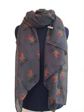 Load image into Gallery viewer, Pamper Yourself Now Grey red Nose Rudolph Reindeer Christmas Long Scarf