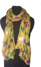 Load image into Gallery viewer, Pamper Yourself Now Mustard with Different Coloured Chickens/Hen Design Ladies Long Soft Scarf