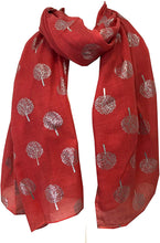 Load image into Gallery viewer, Pamper Yourself Now Coral with Silver Foiled Mulberry Tree Design Ladies Scarf/wrap. Great Present for Mum, Sister, Girlfriend or Wife.