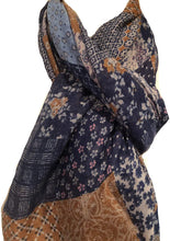 Load image into Gallery viewer, Pamper Yourself Now Brown with Blue Patchwork Design Soft Long Scarf/wrap