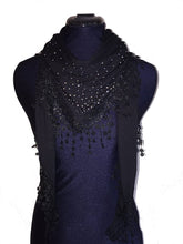 Load image into Gallery viewer, Black Jersey with sparkle and lace trimmed triangle Scarf Soft Summer Fashion London Fashion Fab Gift