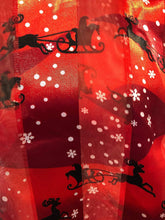 Load image into Gallery viewer, Pamper Yourself Now Red with Snowflakes and Santa on a Sledge Design Thin Pretty Christmas Scarf