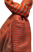 Load image into Gallery viewer, Orange with grey stripes long soft scarf
