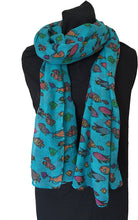 Load image into Gallery viewer, Pamper Yourself Now Teal Fish Scarf with Tropical Fish