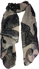 Load image into Gallery viewer, Pamper Yourself Now Beige with Black Paisley Pattern Long Scarf, Soft Ladies Fashion London