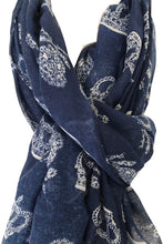 Load image into Gallery viewer, Pamper Yourself Now Blue with White Skull and Crown Design Scarf/wrap