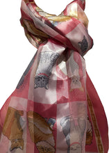 Load image into Gallery viewer, Ladies Shiny cat Scarf with a Square Design and Multi Coloured Cats. Great Present for Any cat Lovers.