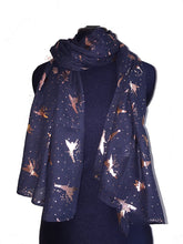Load image into Gallery viewer, Pamper Yourself Now Navy with Gold Fairy Design Long Scarf/wrap