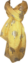 Load image into Gallery viewer, Pamper Yourself Now Mustard with Silver Foiled Mulberry Tree Design Ladies Scarf/wrap. Great Present for Mum, Sister, Girlfriend or Wife.