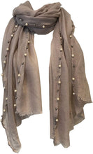 Load image into Gallery viewer, Pamper Yourself Now Beige with Beads and Pearls with Frayed Edge Long Soft Scarf/wrap