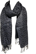 Load image into Gallery viewer, Pamper Yourself Now Blue with Black and Silver Zebra Design Scarf/wrap