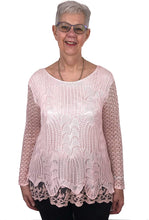 Load image into Gallery viewer, Pamper Yourself Now ltd Ladies Pink Crochet lace Long Sleeve top.Made in Italy (AA3)
