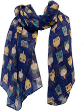 Load image into Gallery viewer, Pamper Yourself Now Blue Big Eye Owls Design Pretty Scarf, Long Soft Ladies Fashion London