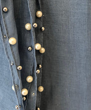 Load image into Gallery viewer, Pamper Yourself Now Denim Blue with Beads and Pearls with Frayed Edge Long Soft Scarf/wrap