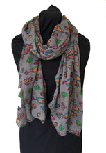 Load image into Gallery viewer, Pamper Yourself Now Grey Fish Scarf with Tropical Fish