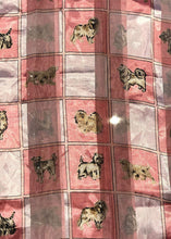 Load image into Gallery viewer, Pink dog scarf with a square design and different dog breeds