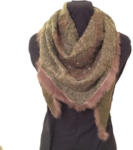 Load image into Gallery viewer, Pamper Yourself Now Dark Brown Triangle Scarf with Fur Trim and Sequin.