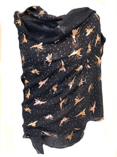 Load image into Gallery viewer, Pamper Yourself Now Navy with Gold Fairy Design Long Scarf/wrap