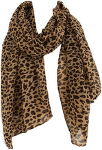 Load image into Gallery viewer, Pamper Yourself Now Light Brown with Dark Brown Small Leopard Print Scarf Long Soft wrap/Sarong