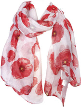 Load image into Gallery viewer, Pamper Yourself Now Creamy White Poppy Design Long Scarf, Soft Ladies Fashion London
